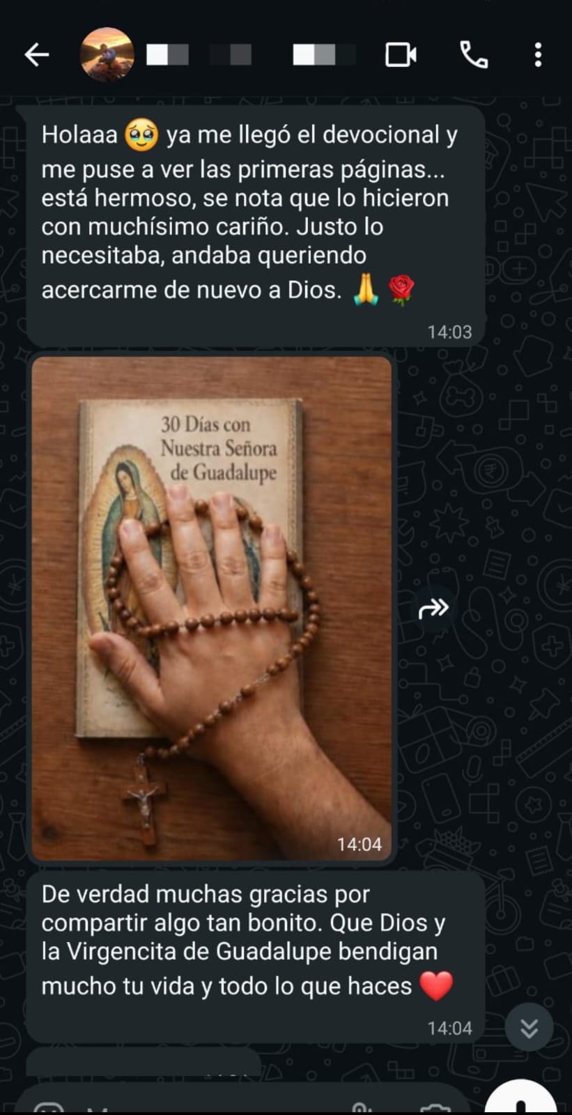 Mensaje recibido de una lectora
